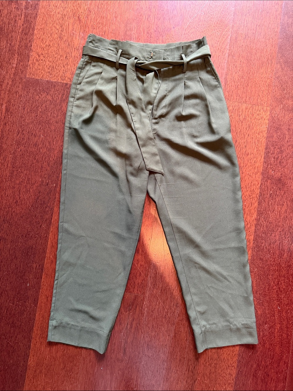 Madewell Olive High-Waist Paperbag Belted Trousers
